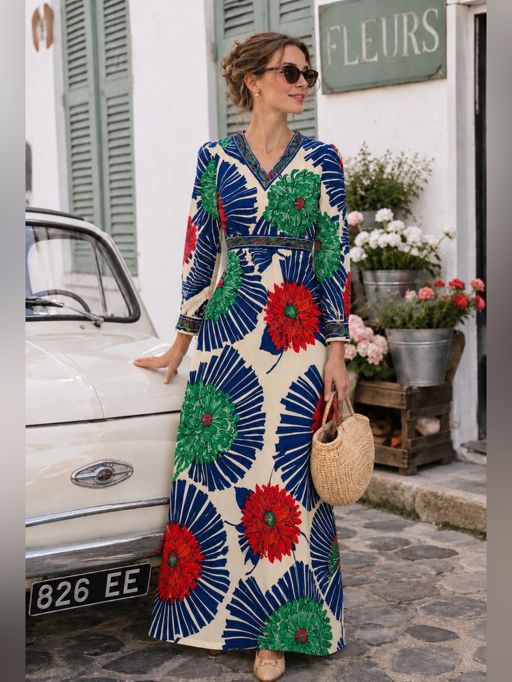 Vintage Nancy Valentine V-Neck Long  Dress